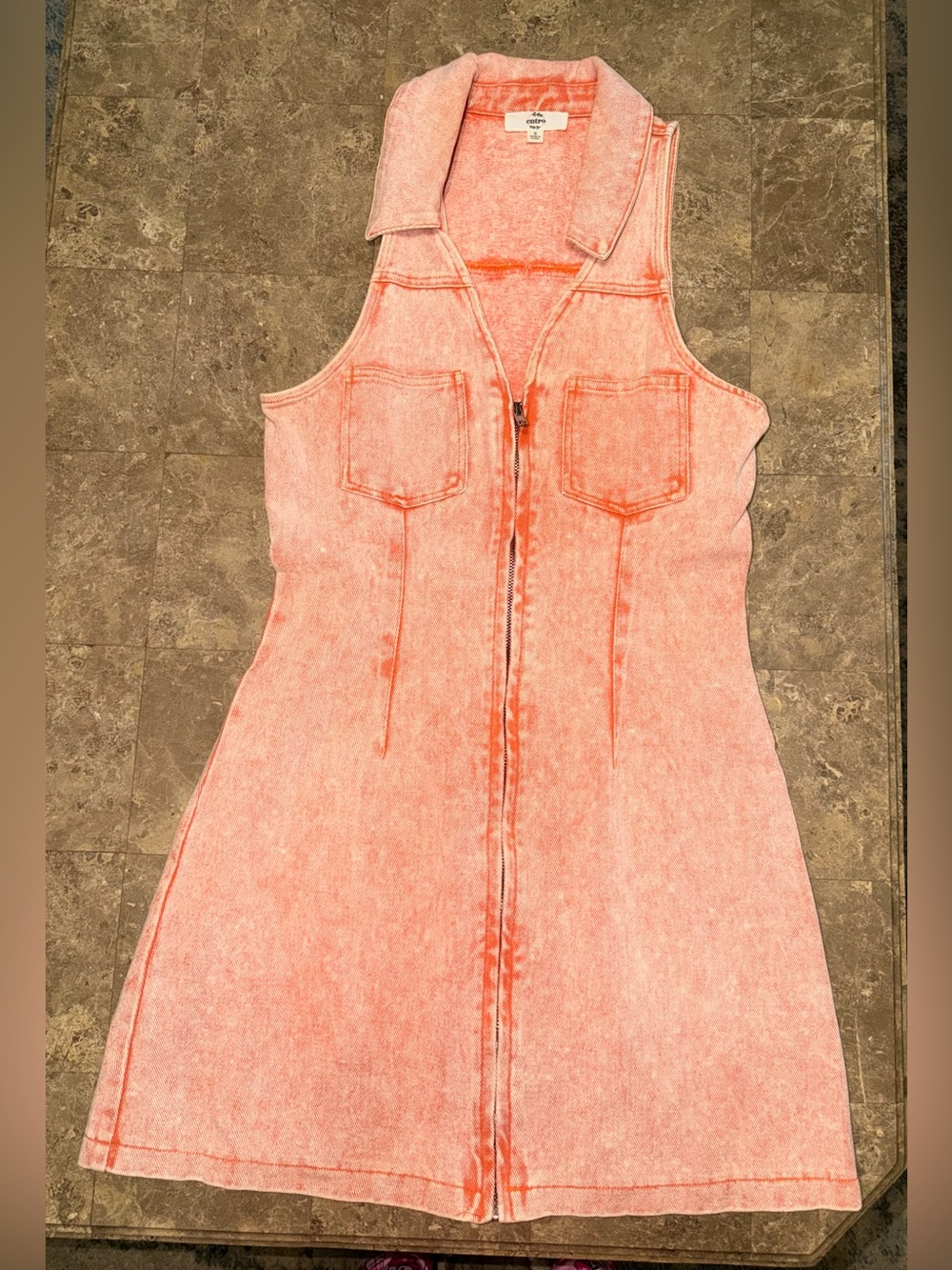 entro Orange Sleeveless Zip-Front Denim Dress - Small